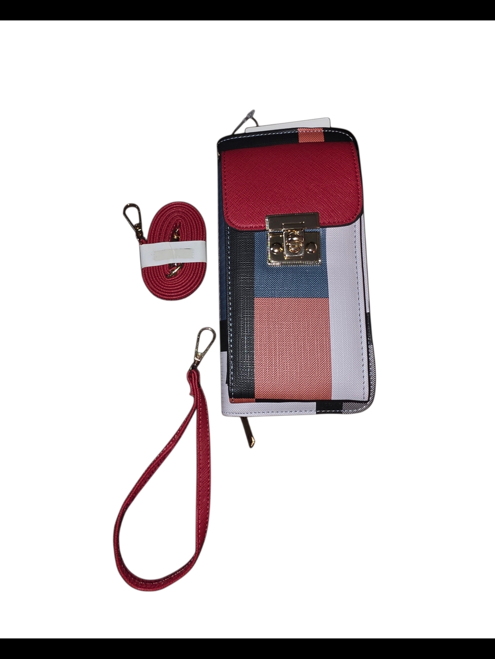 Brand New - Red Multi-Color Geometric Crossbody Phone Wallet